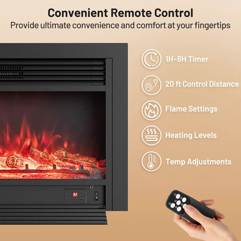 33/36-Inch Electric Fireplace Insert 750W/1500W Recessed Fireplace Heater by DirectDeals