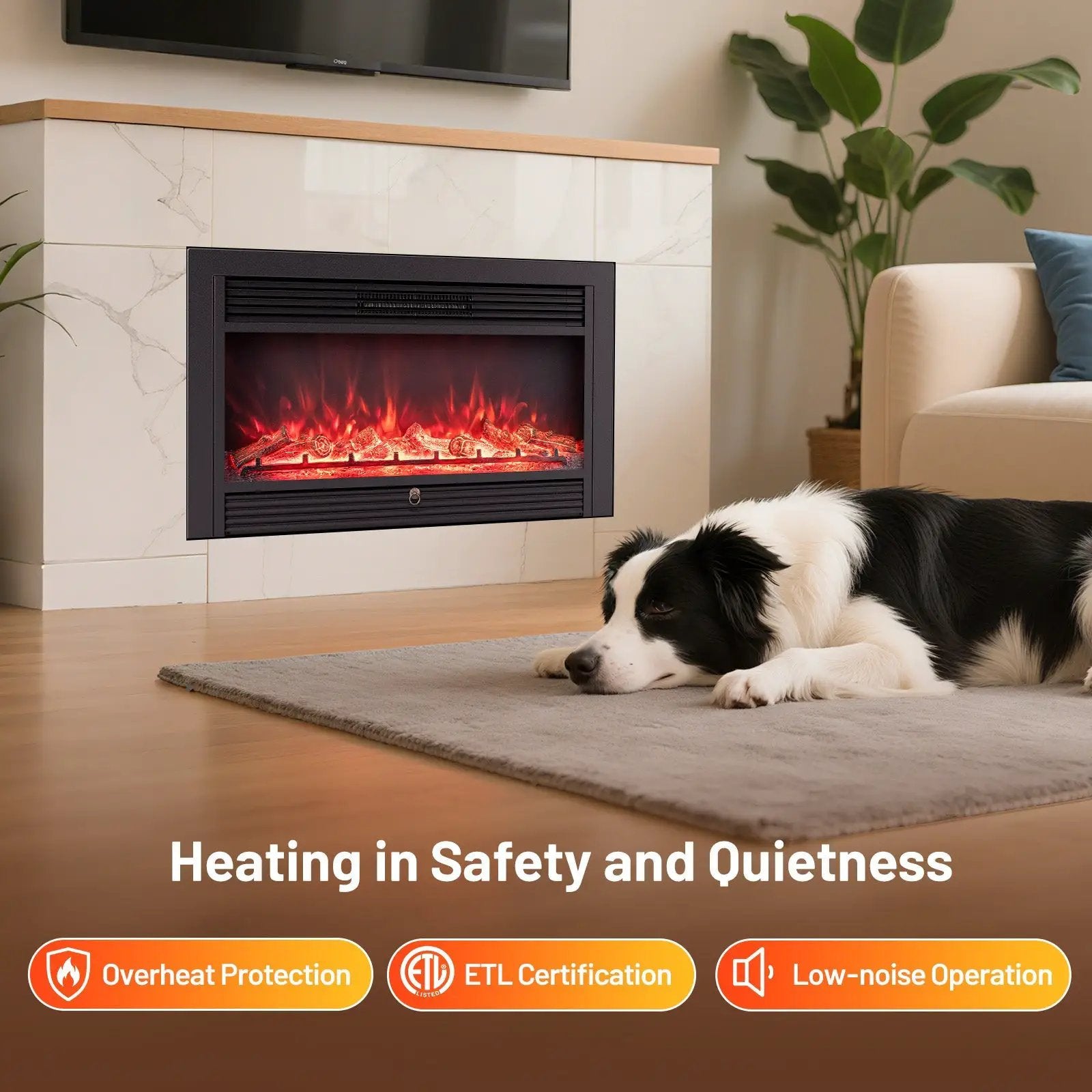 33/36-Inch Electric Fireplace Insert 750W/1500W Recessed Fireplace Heater by DirectDeals