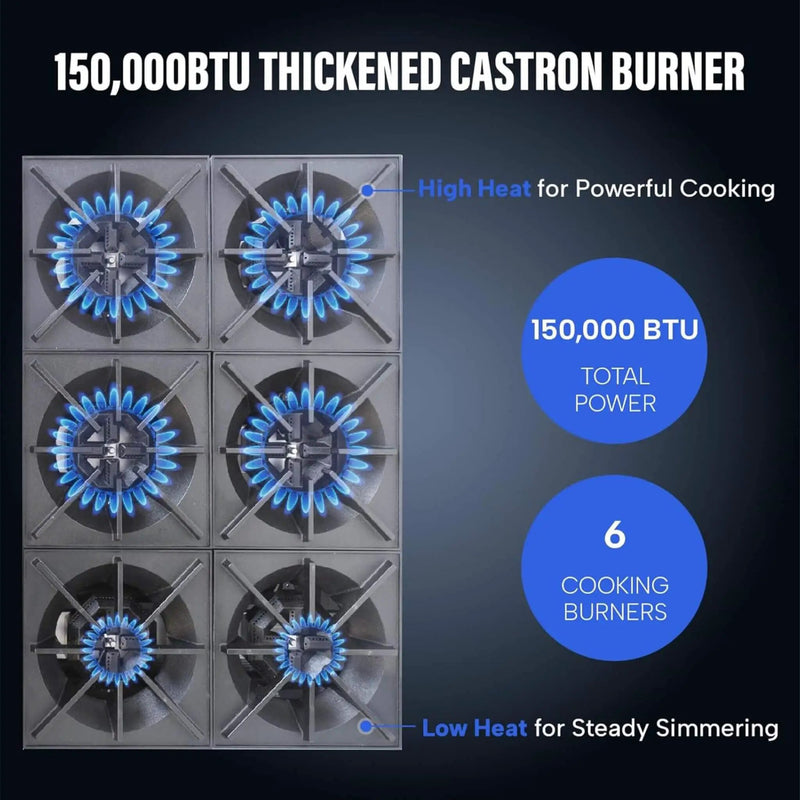Heavy-Duty 36-Inch Commercial 150K BTU 6-Burner Stainless Steel Countertop Natural Gas And Propane Range (SAK92640) by SAKSBY WHOLESALE