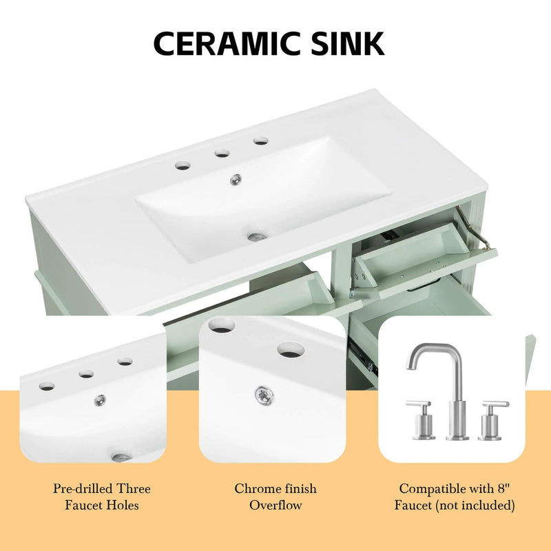 Nuvia 36-Inch Freestanding Bathroom Vanity With Ceramic Sink And Storage Cabinets [Faucet Not Included] (SAK41792) by SAKSBY WHOLESALE