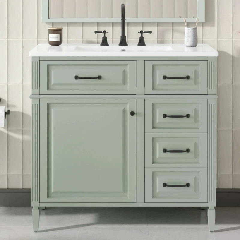 Nuvia 36-Inch Freestanding Bathroom Vanity With Ceramic Sink And Storage Cabinets [Faucet Not Included] (SAK41792) by SAKSBY WHOLESALE
