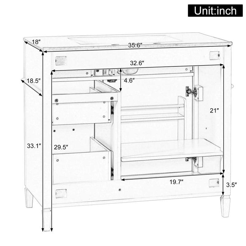 Nuvia 36-Inch Freestanding Bathroom Vanity With Ceramic Sink And Storage Cabinets [Faucet Not Included] (SAK41792) by SAKSBY WHOLESALE