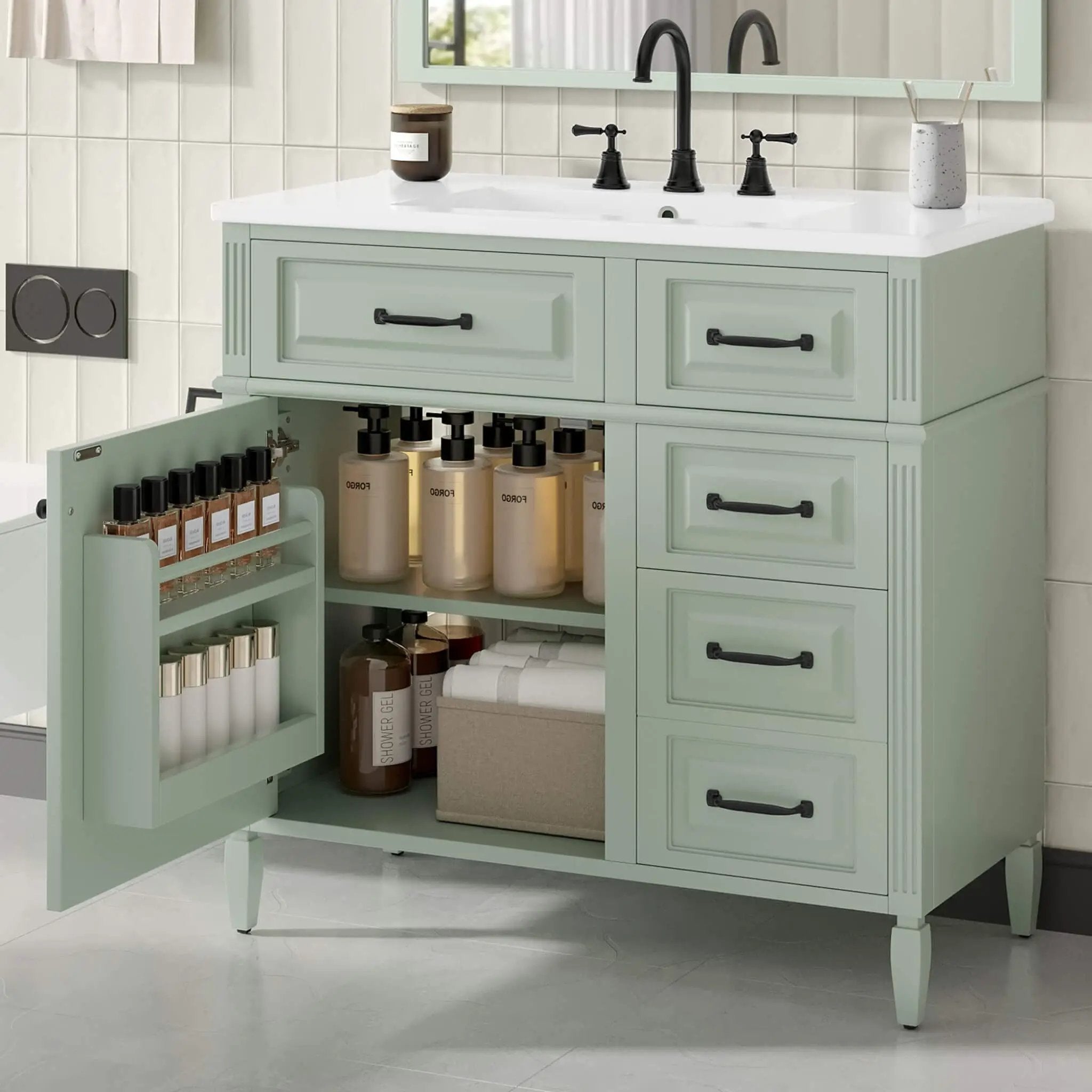 Nuvia 36-Inch Freestanding Bathroom Vanity With Ceramic Sink And Storage Cabinets [Faucet Not Included] (SAK41792) by SAKSBY WHOLESALE