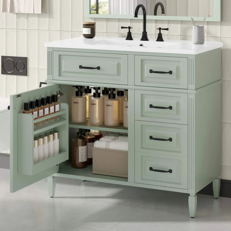 Nuvia 36-Inch Freestanding Bathroom Vanity With Ceramic Sink And Storage Cabinets [Faucet Not Included] (SAK41792) by SAKSBY WHOLESALE