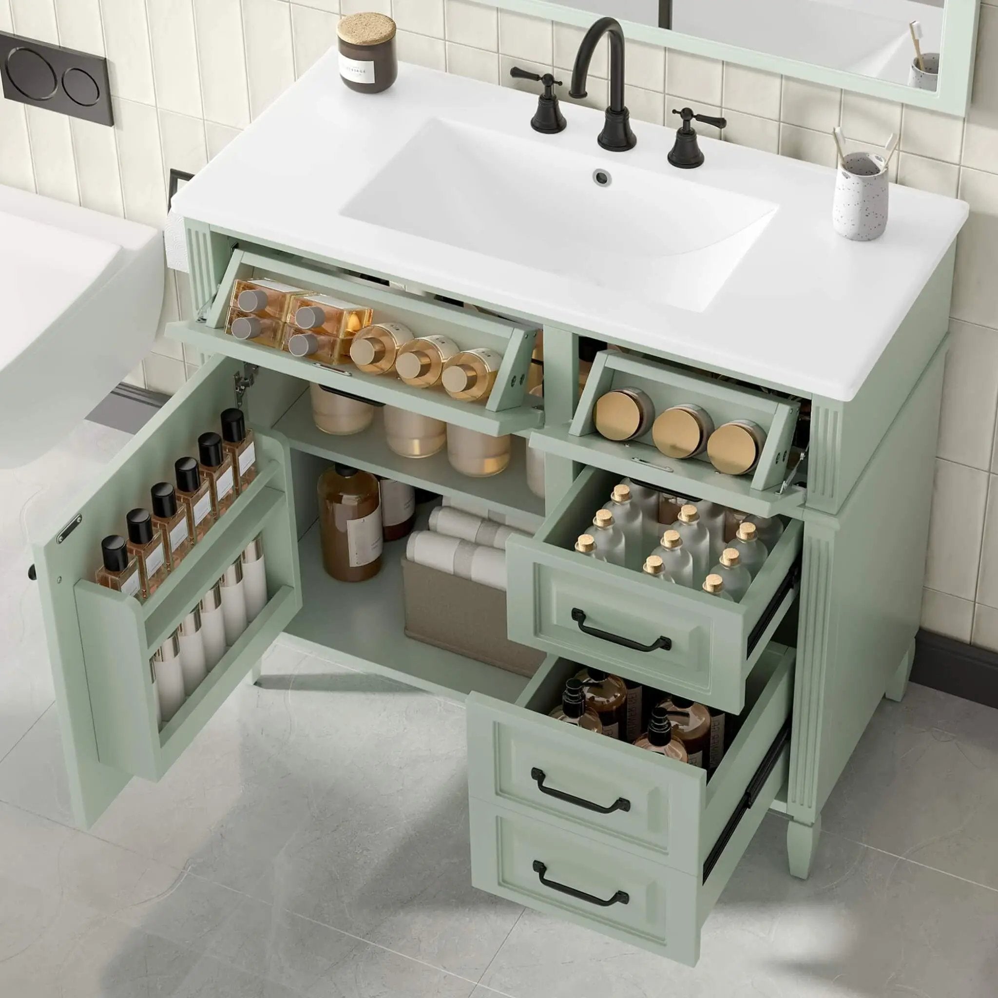 Nuvia 36-Inch Freestanding Bathroom Vanity With Ceramic Sink And Storage Cabinets [Faucet Not Included] (SAK41792) by SAKSBY WHOLESALE