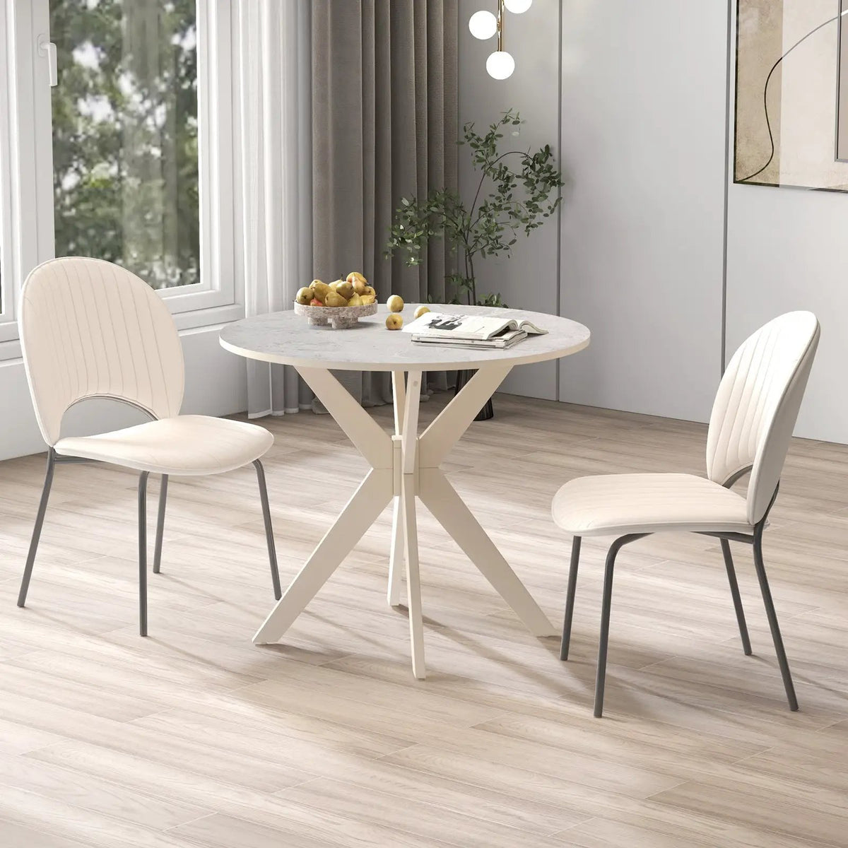 36-Inch Mid Century Modern Kitchen Table with Faux Marble Tabletop and Solid Rubber Wood Legs by DirectDeals