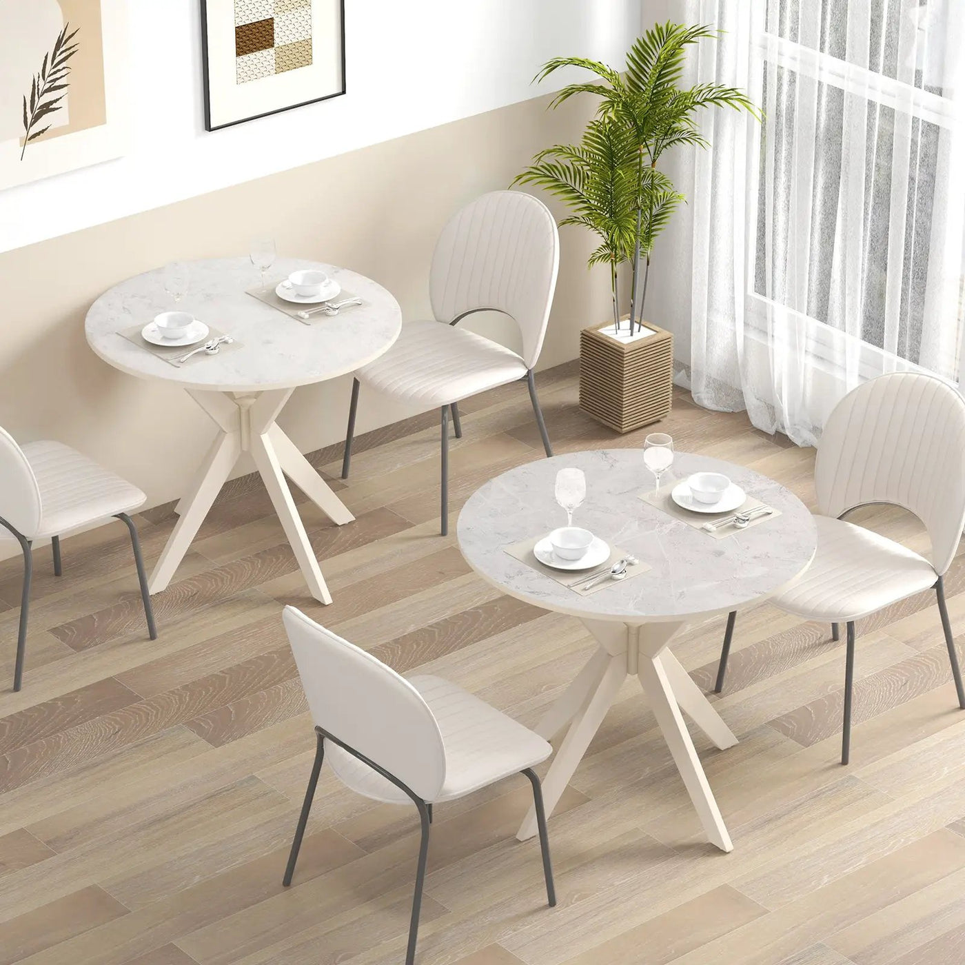 36-Inch Mid Century Modern Kitchen Table with Faux Marble Tabletop and Solid Rubber Wood Legs by DirectDeals