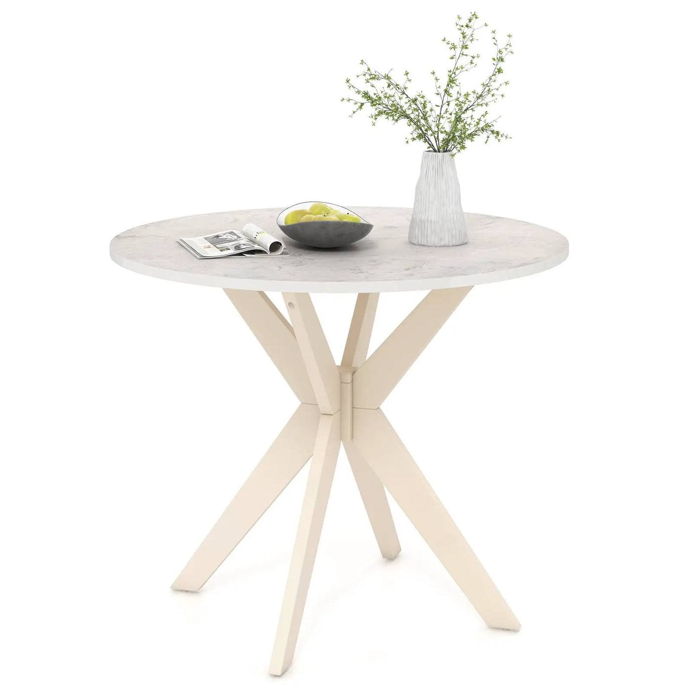 36-Inch Mid Century Modern Kitchen Table with Faux Marble Tabletop and Solid Rubber Wood Legs by DirectDeals