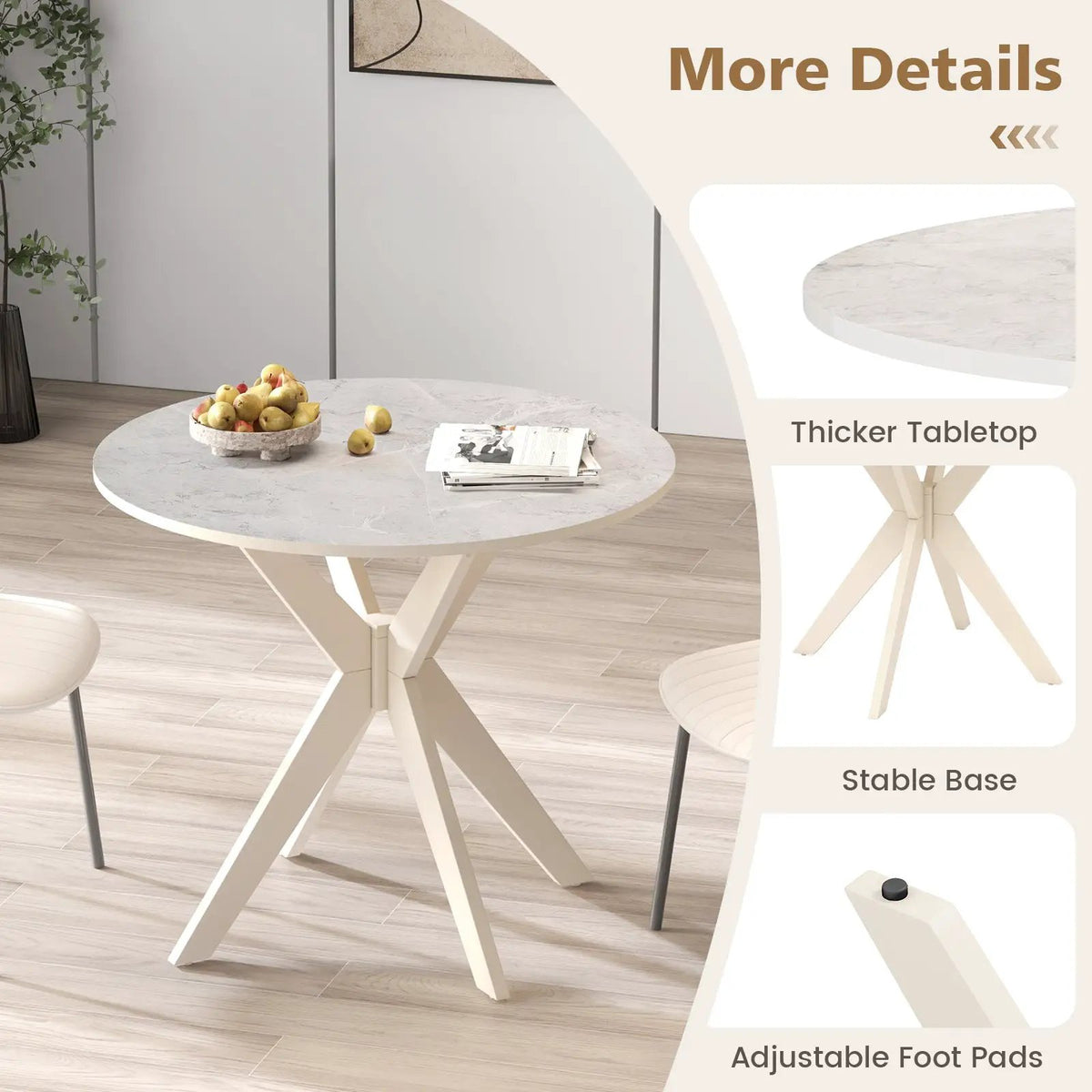 36-Inch Mid Century Modern Kitchen Table with Faux Marble Tabletop and Solid Rubber Wood Legs by DirectDeals