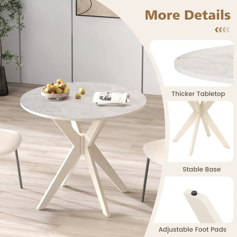 36-Inch Mid Century Modern Kitchen Table with Faux Marble Tabletop and Solid Rubber Wood Legs by DirectDeals