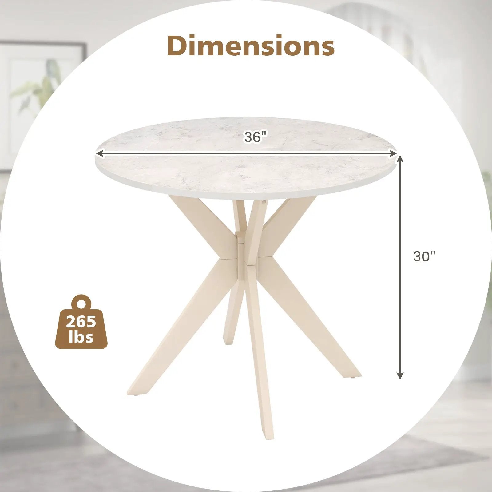 36-Inch Mid Century Modern Kitchen Table with Faux Marble Tabletop and Solid Rubber Wood Legs by DirectDeals