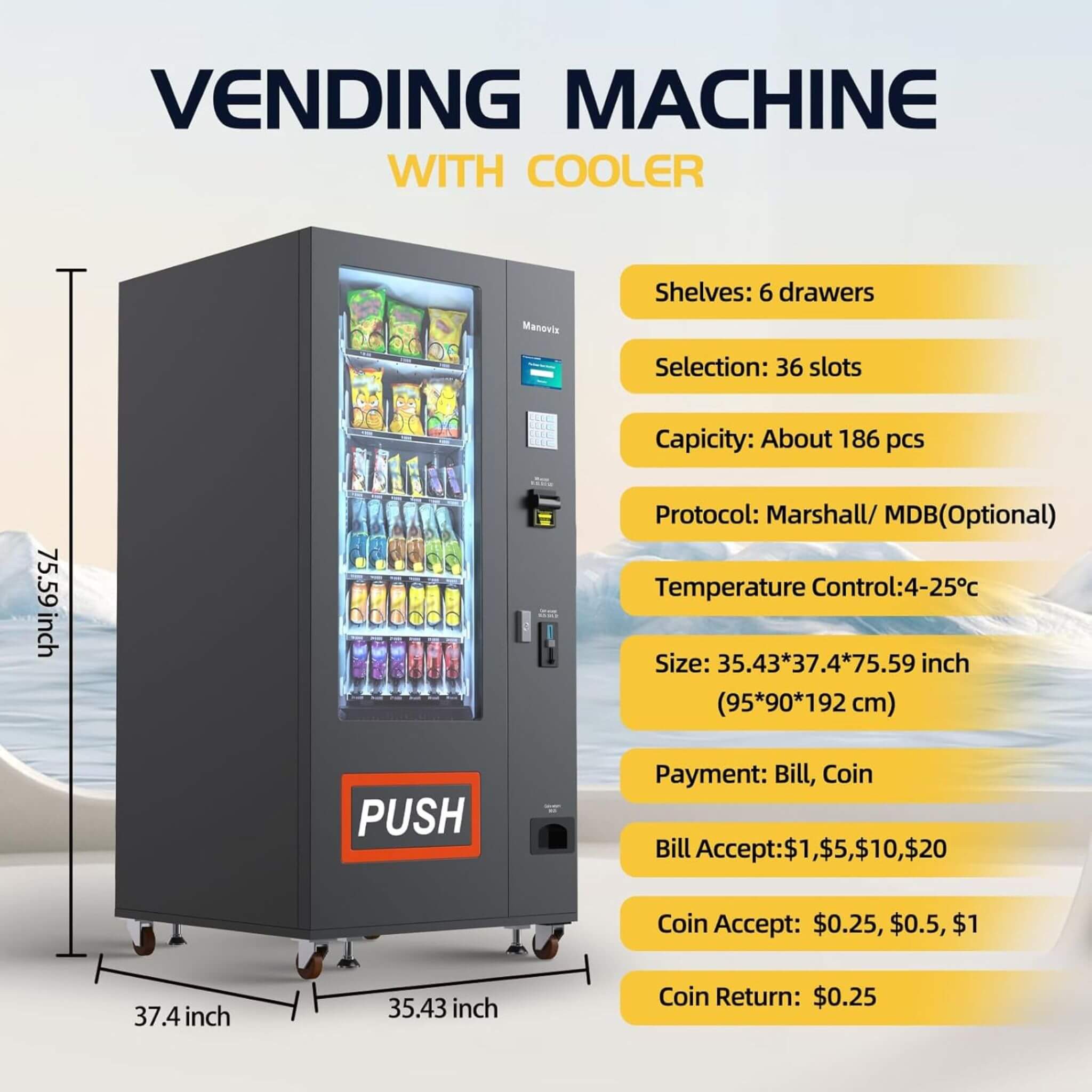 36-Slot Commercial Refrigerated Snack Drink Vending Machine With Bill And Coin Acceptor (SAK67318) by SAKSBY WHOLESALE