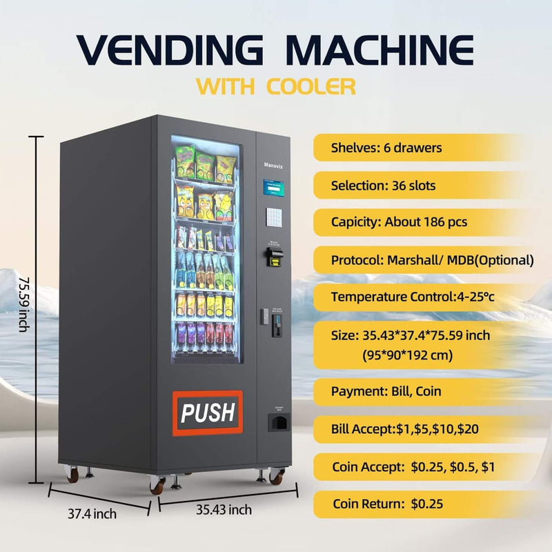36-Slot Commercial Refrigerated Snack Drink Vending Machine With Bill And Coin Acceptor (SAK67318) by SAKSBY WHOLESALE