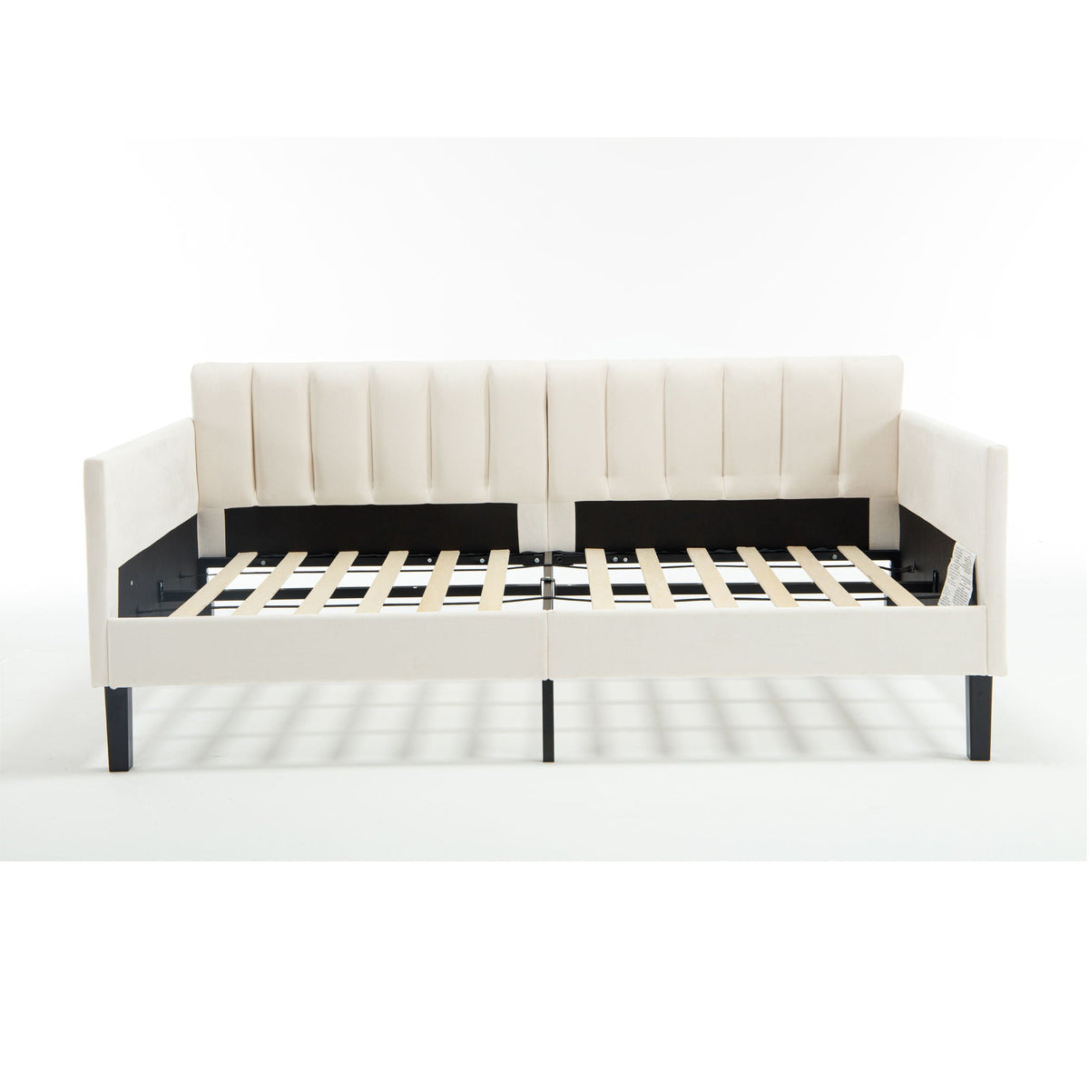 Boucle Upholstered Daybed with Ribbed Tufted Backrest - Twin