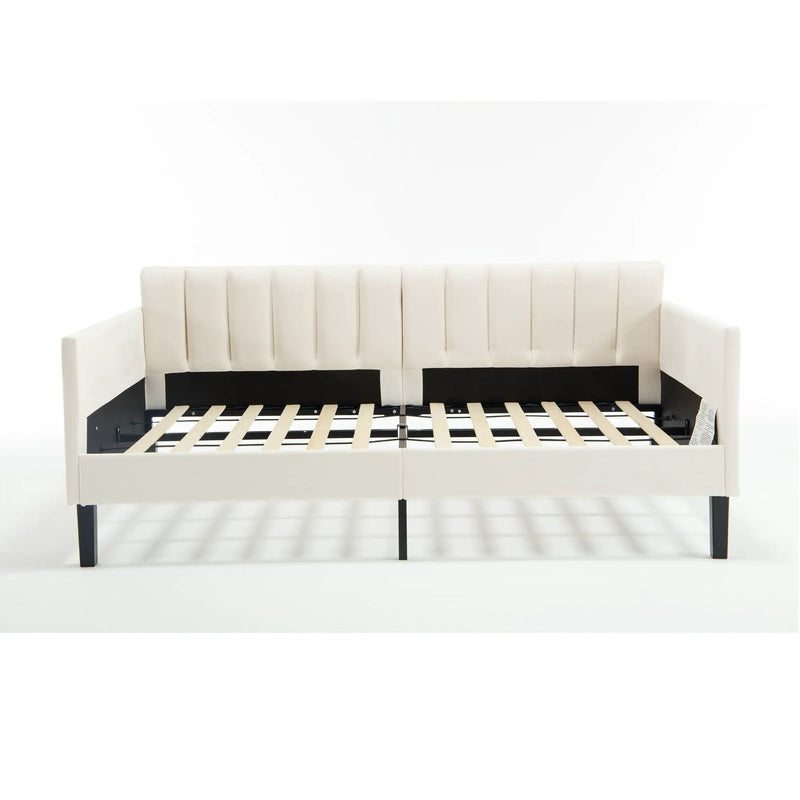 Elena - Boucle Upholstered Daybed, Ribbed Tufted Backrest by HouseOfZazla