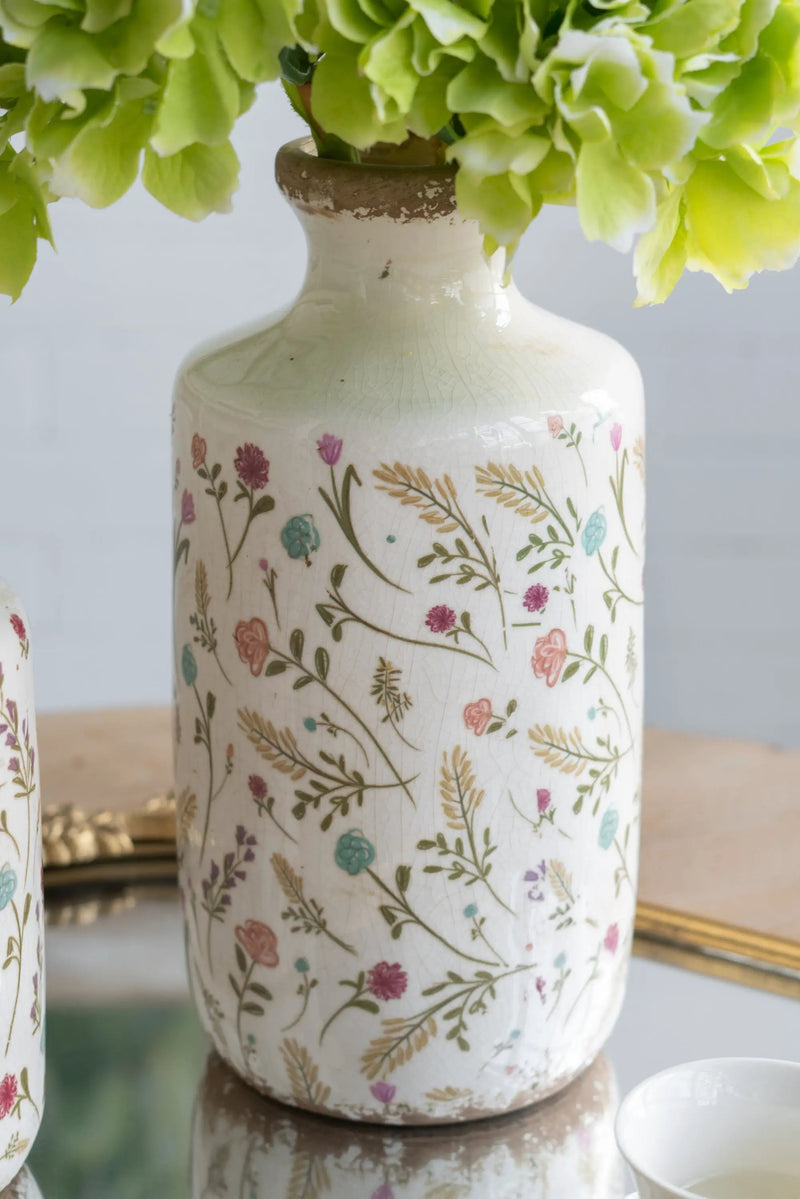 D5.3x10.6' Ceramic Cylinder Vase with Multi-Colored Floral Motifs by HouseOfZazla