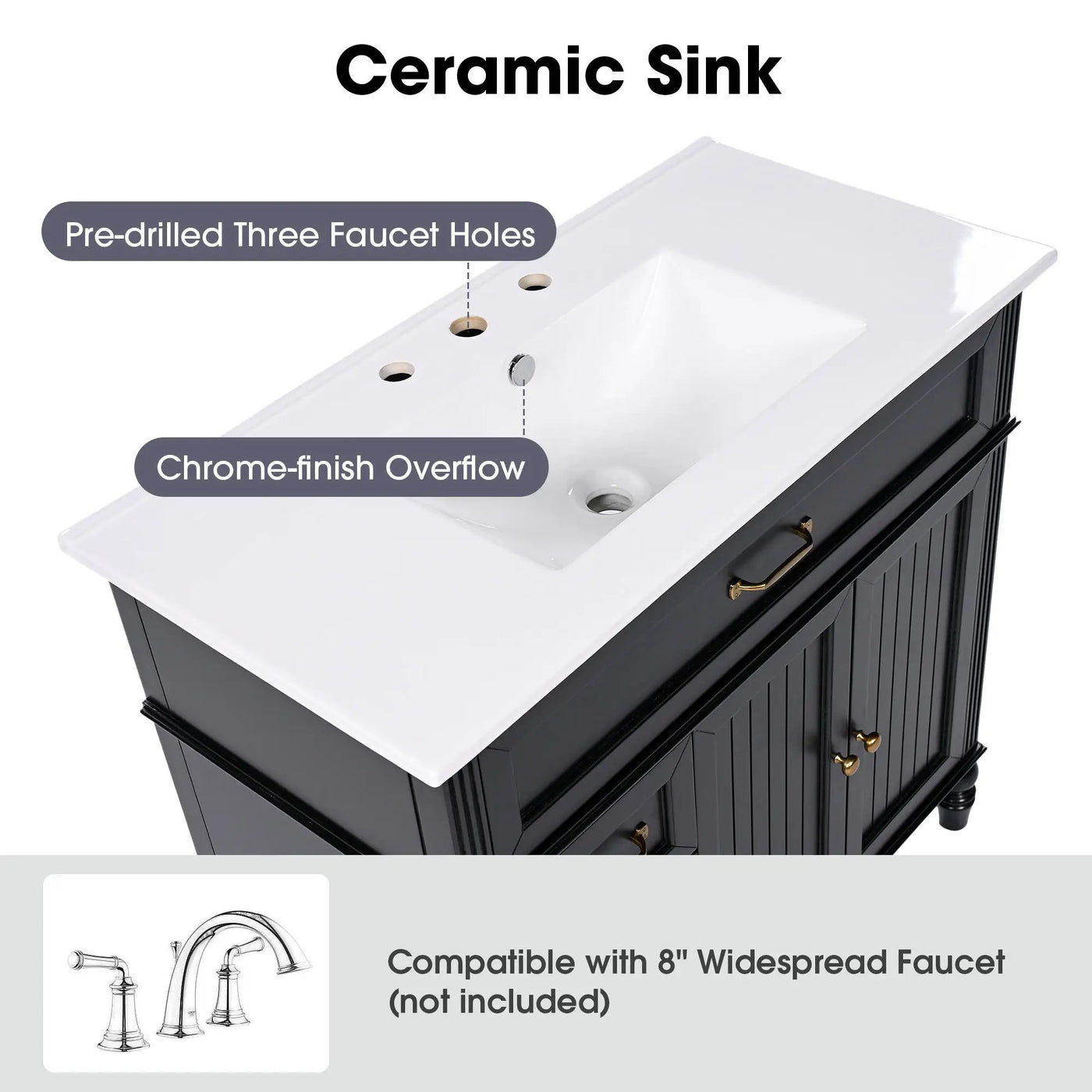 Bathroom Vanity With Sink, Freestanding Cabinet & Drawers by HouseOfZazla