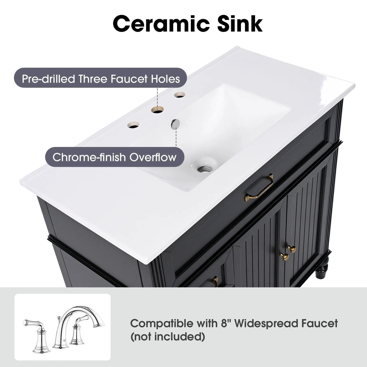 Bathroom Vanity With Sink, 2 Doors 2 Drawers, Freestanding Design by HouseOfZazla
