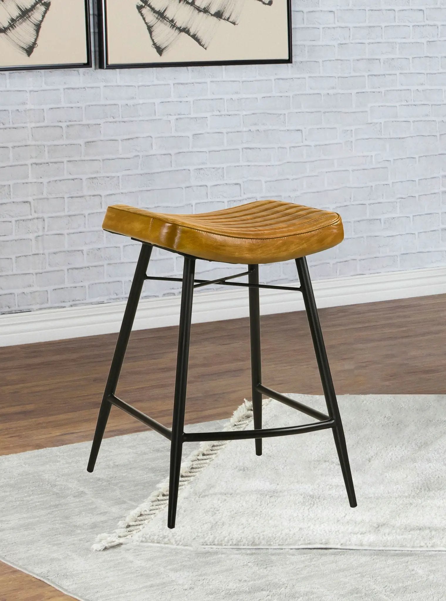 Bayu Leather Upholstered Counter Stool Camel (Set of 2) by Unique Piece Furniture