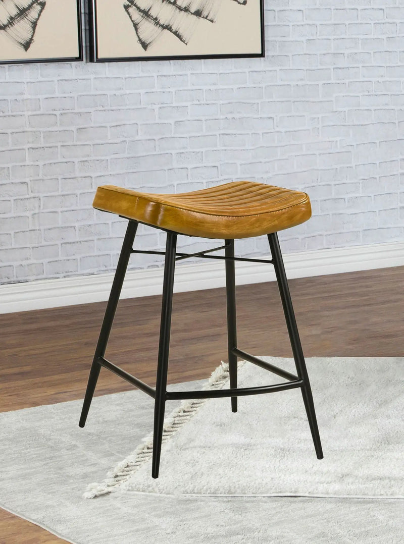 Bayu Leather Upholstered Counter Stool Camel (Set of 2) by Unique Piece Furniture