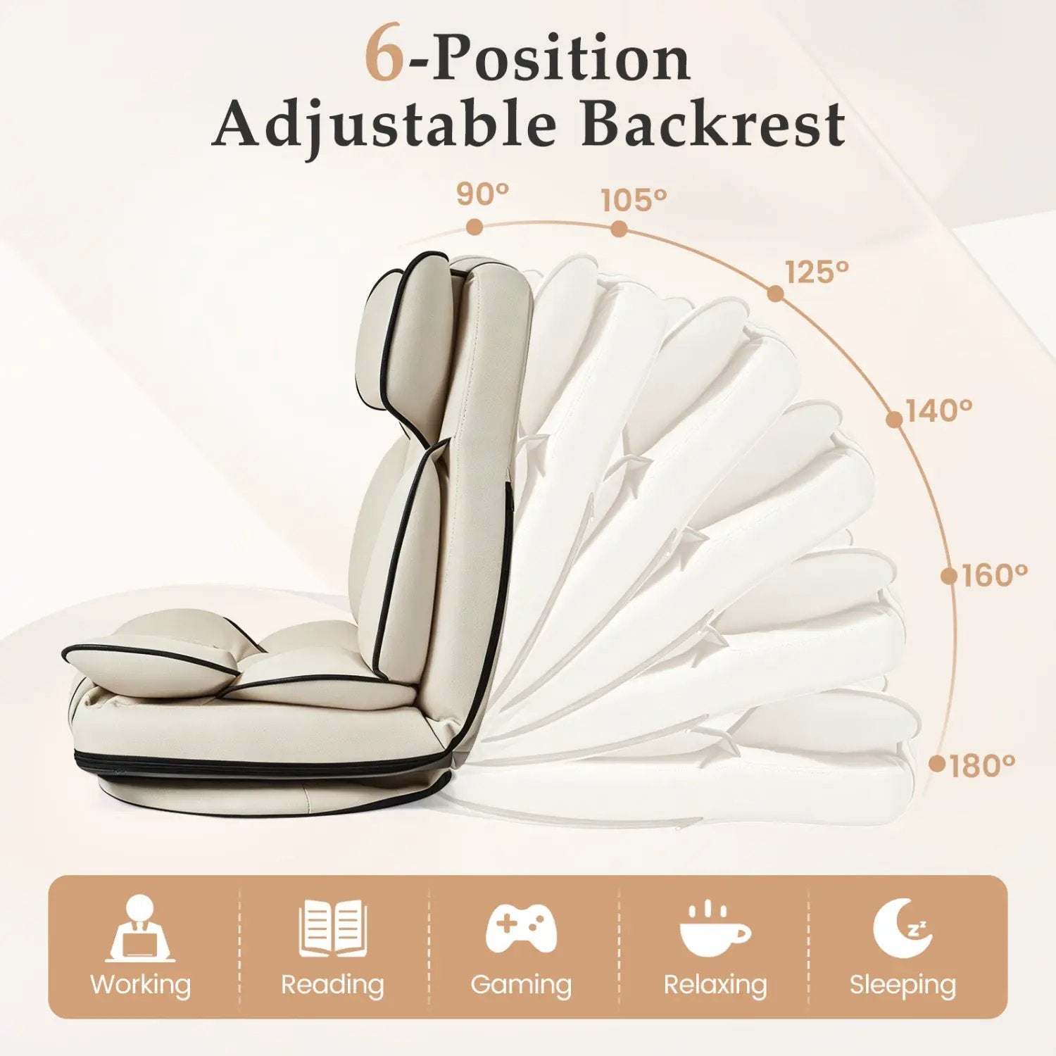 360 Degree Swivel Floor Gaming Chair with 6-Position Adjustable Backrest and Sponge Filling by DirectDeals