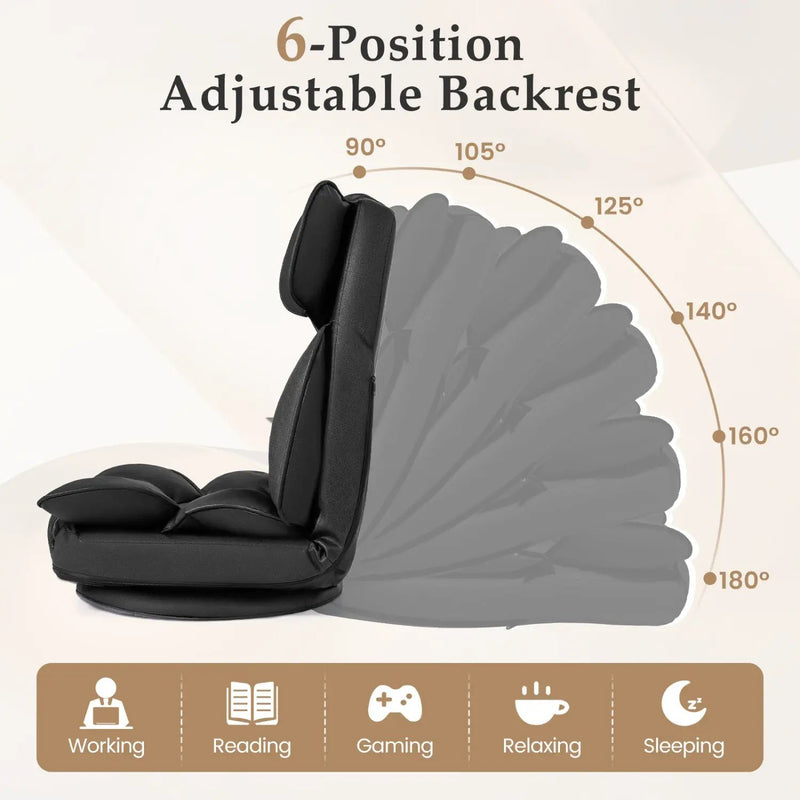 360 Degree Swivel Floor Gaming Chair with 6-Position Adjustable Backrest and Sponge Filling by DirectDeals