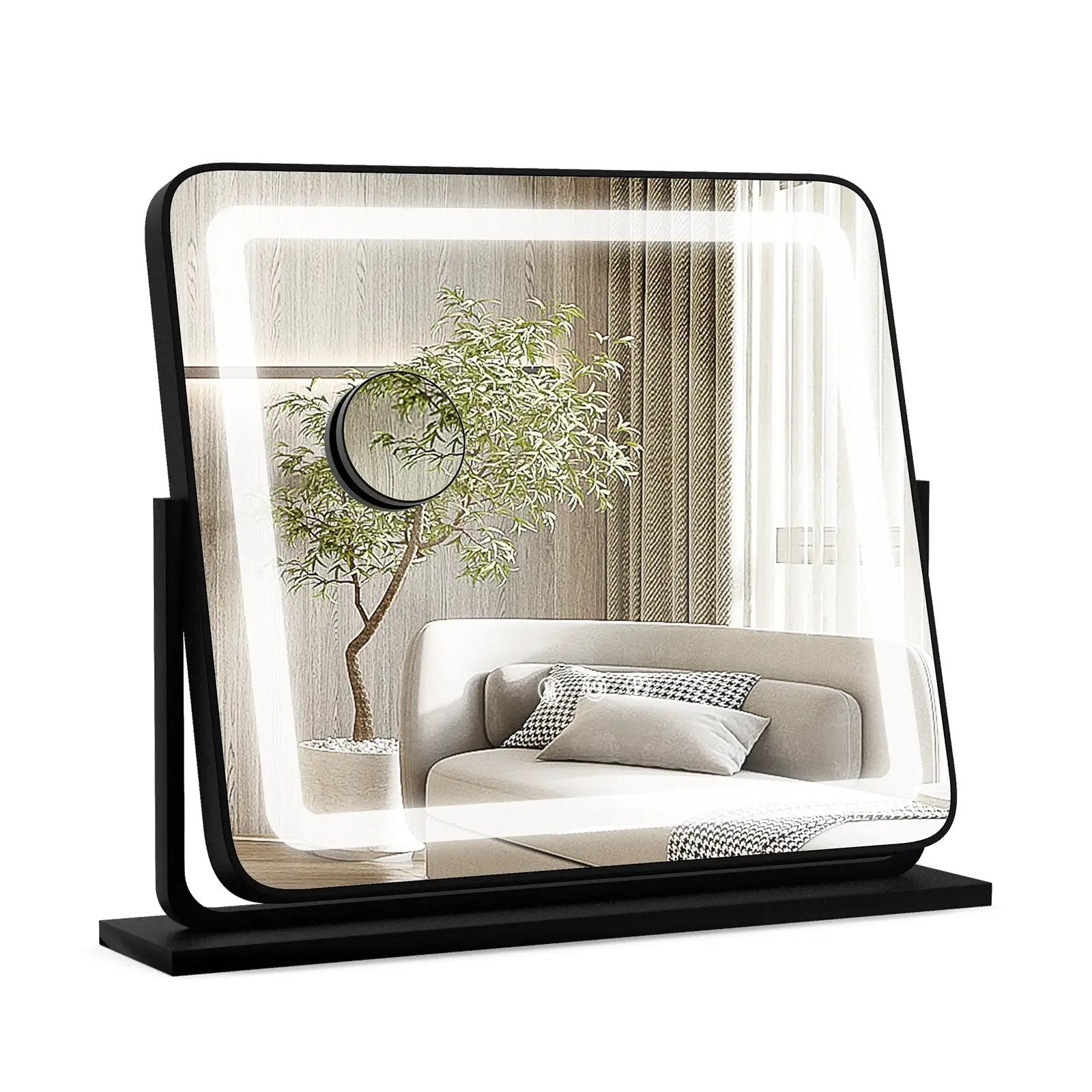 360¬∞ Rotatable Vanity Makeup Mirror with 3 Color Lighting Modes and Touch Control-Black by DirectDeals