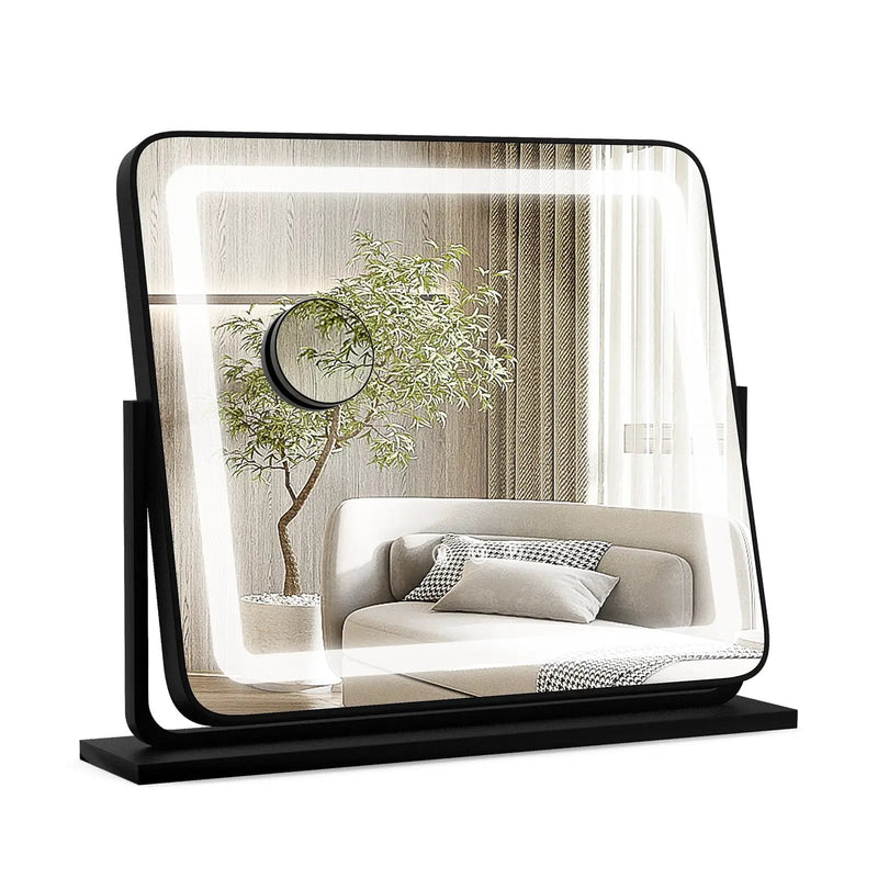 360¬∞ Rotatable Vanity Makeup Mirror with 3 Color Lighting Modes and Touch Control-Black by DirectDeals