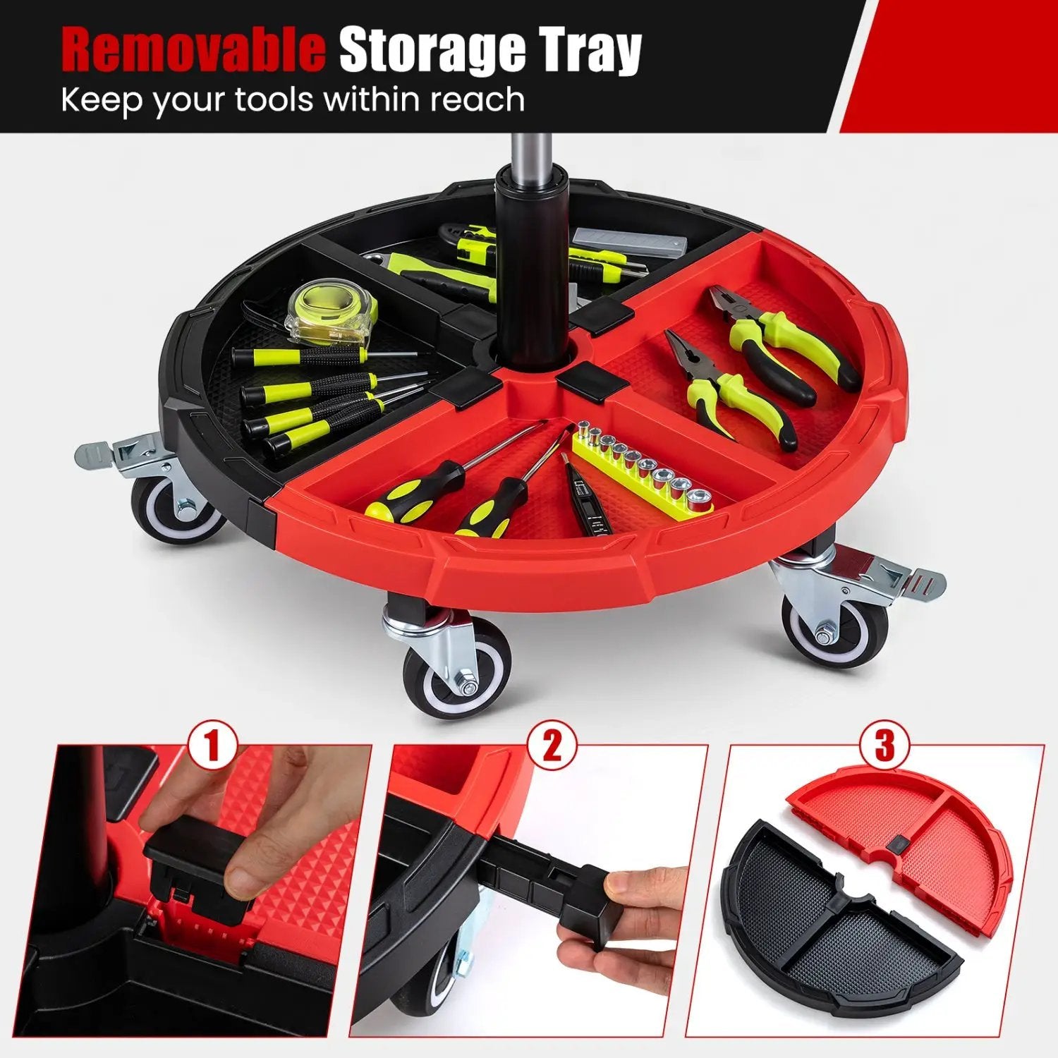 Rolling Mechanic Stool with Adjustable Height & Tool Tray by DirectDeals