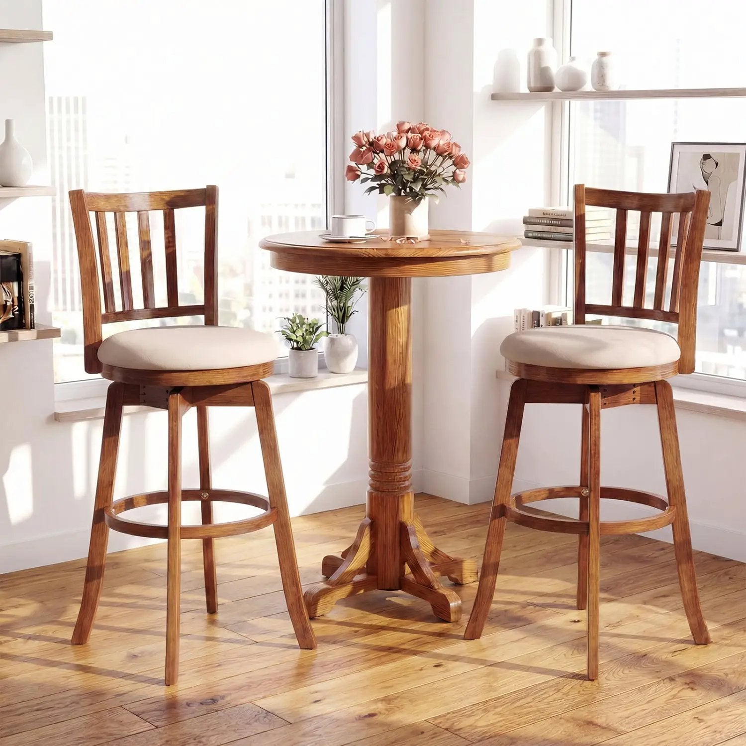 360¬∞ Rotating Counter Height Chairs Set of 4 with Backrest and Upholstered Seat by DirectDeals