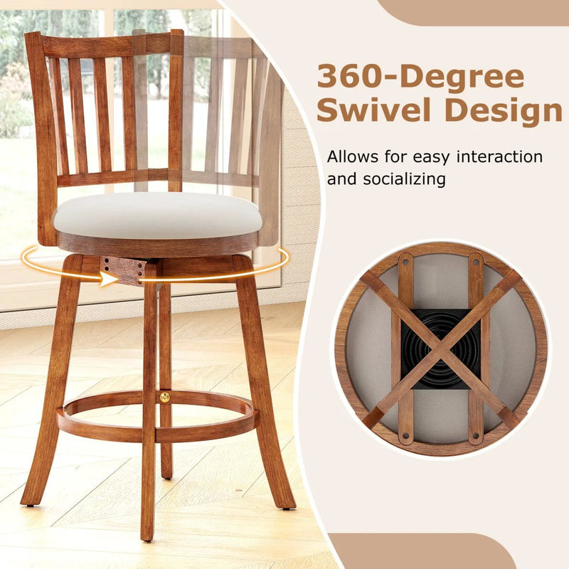 360¬∞ Rotating Counter Height Chairs Set of 2 with Upholstered Seat and Backrest by DirectDeals