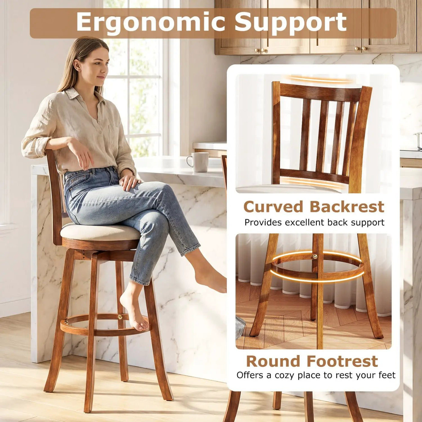 360¬∞ Rotating Counter Height Chairs Set of 2 with Upholstered Seat and Backrest by DirectDeals