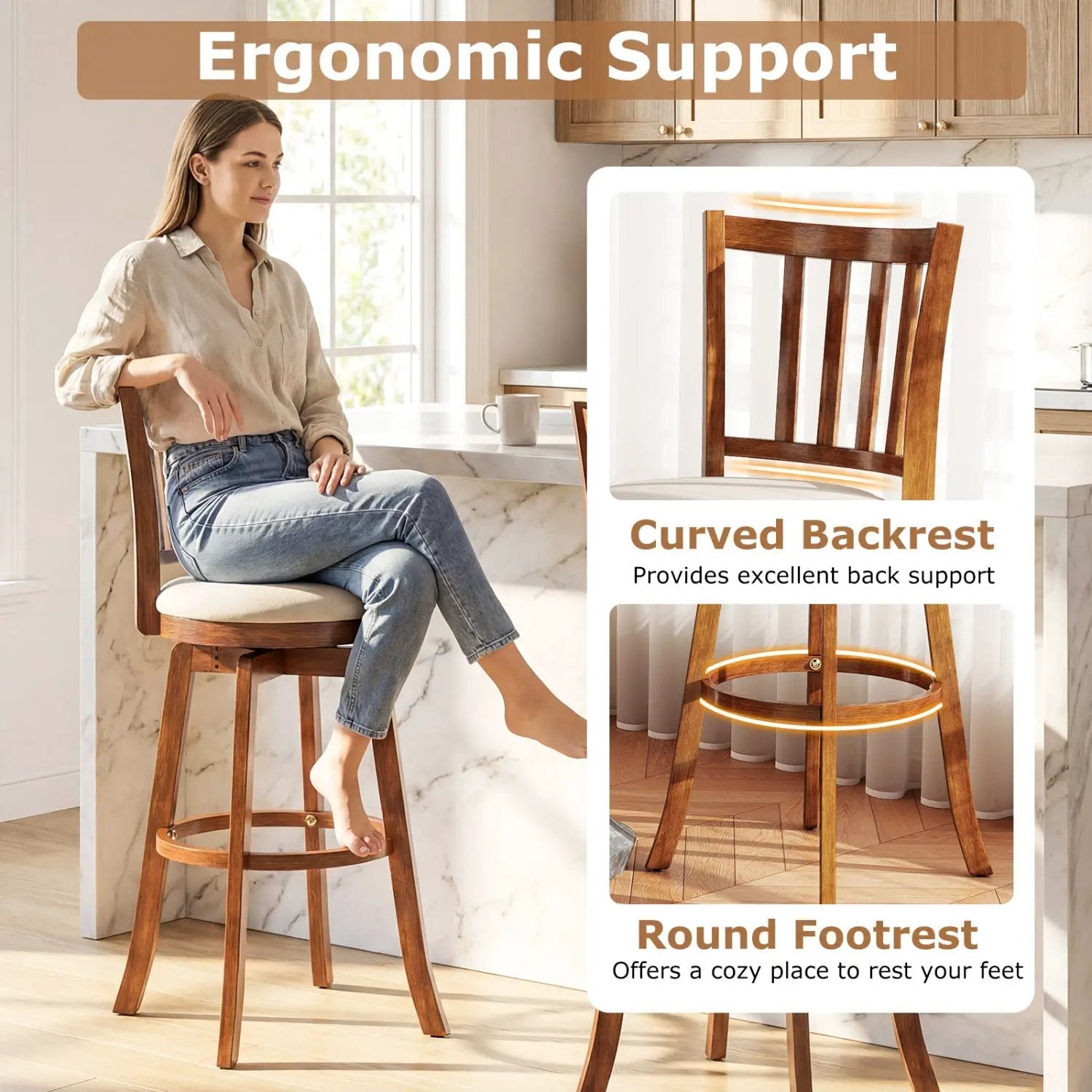 360¬∞ Rotating Counter Height Chairs Set of 2 with Upholstered Seat and Backrest by DirectDeals