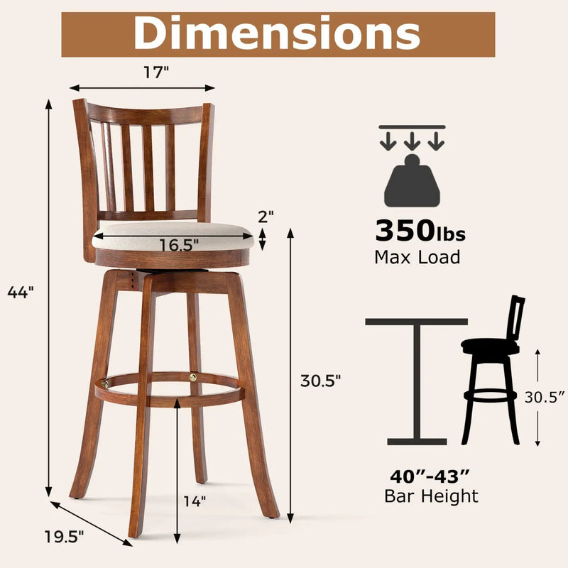 360¬∞ Rotating Counter Height Chairs Set of 2 with Upholstered Seat and Backrest by DirectDeals