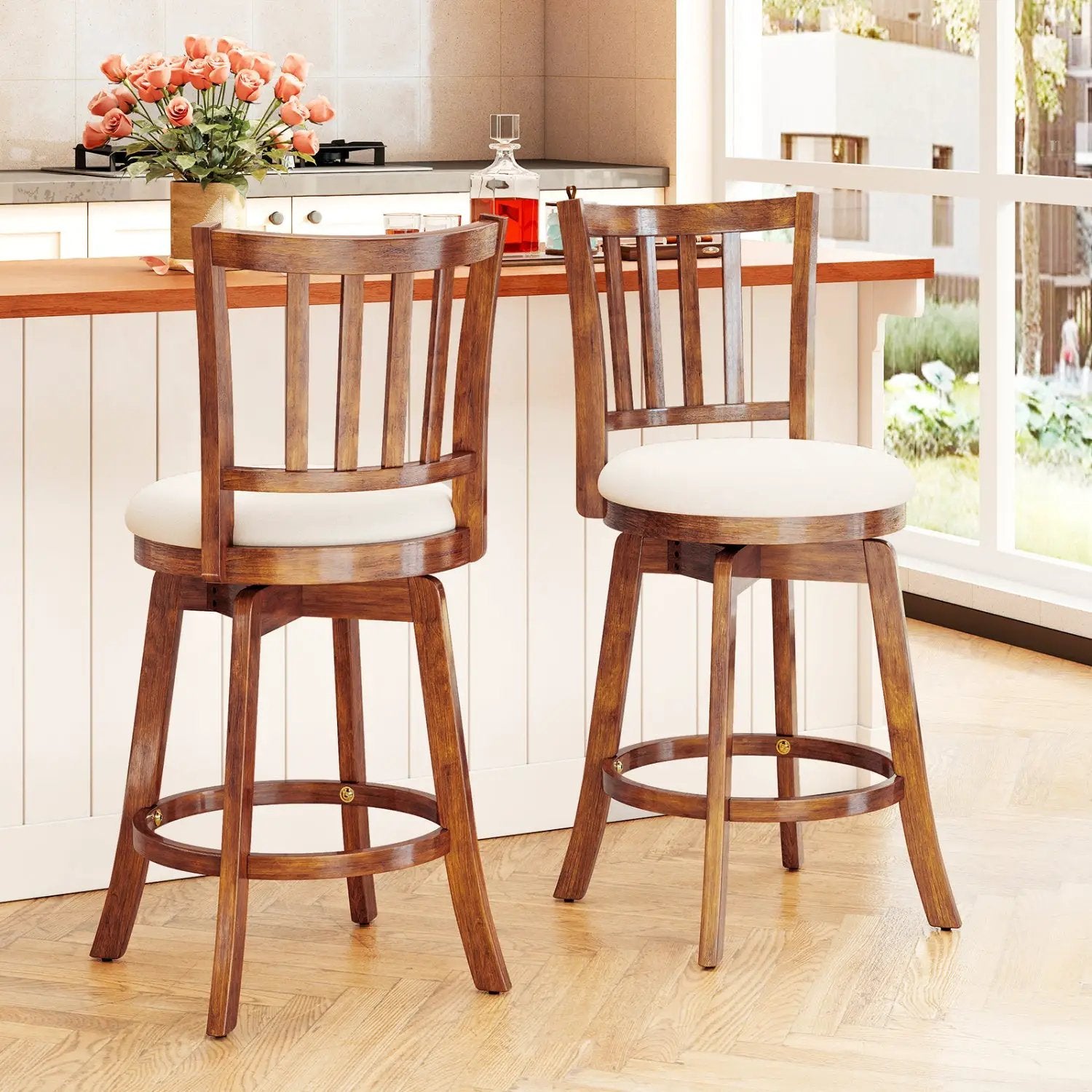 360¬∞ Rotating Counter Height Chairs Set of 4 with Backrest and Upholstered Seat by DirectDeals