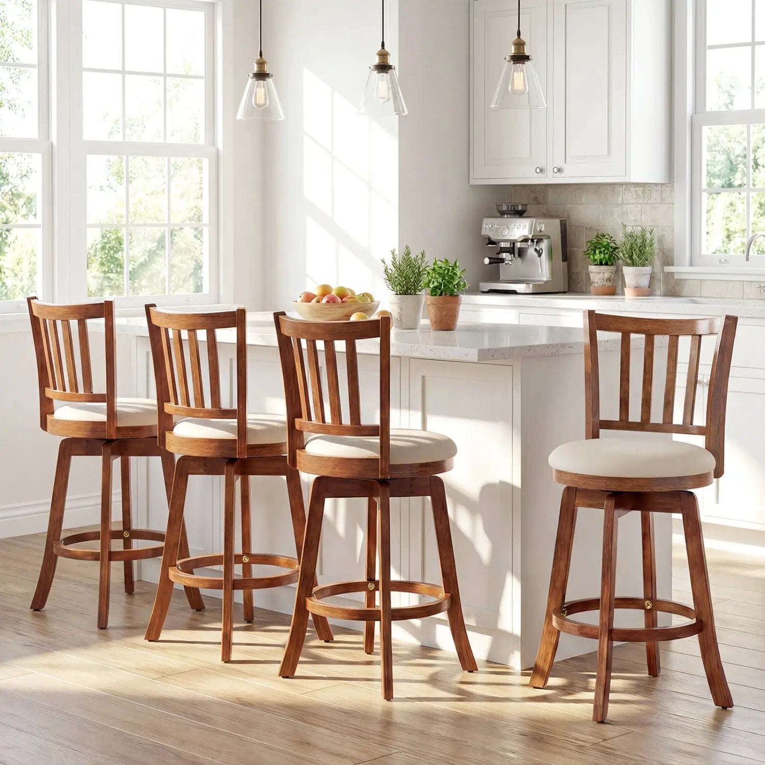 360¬∞ Rotating Counter Height Chairs Set of 4 with Backrest and Upholstered Seat by DirectDeals