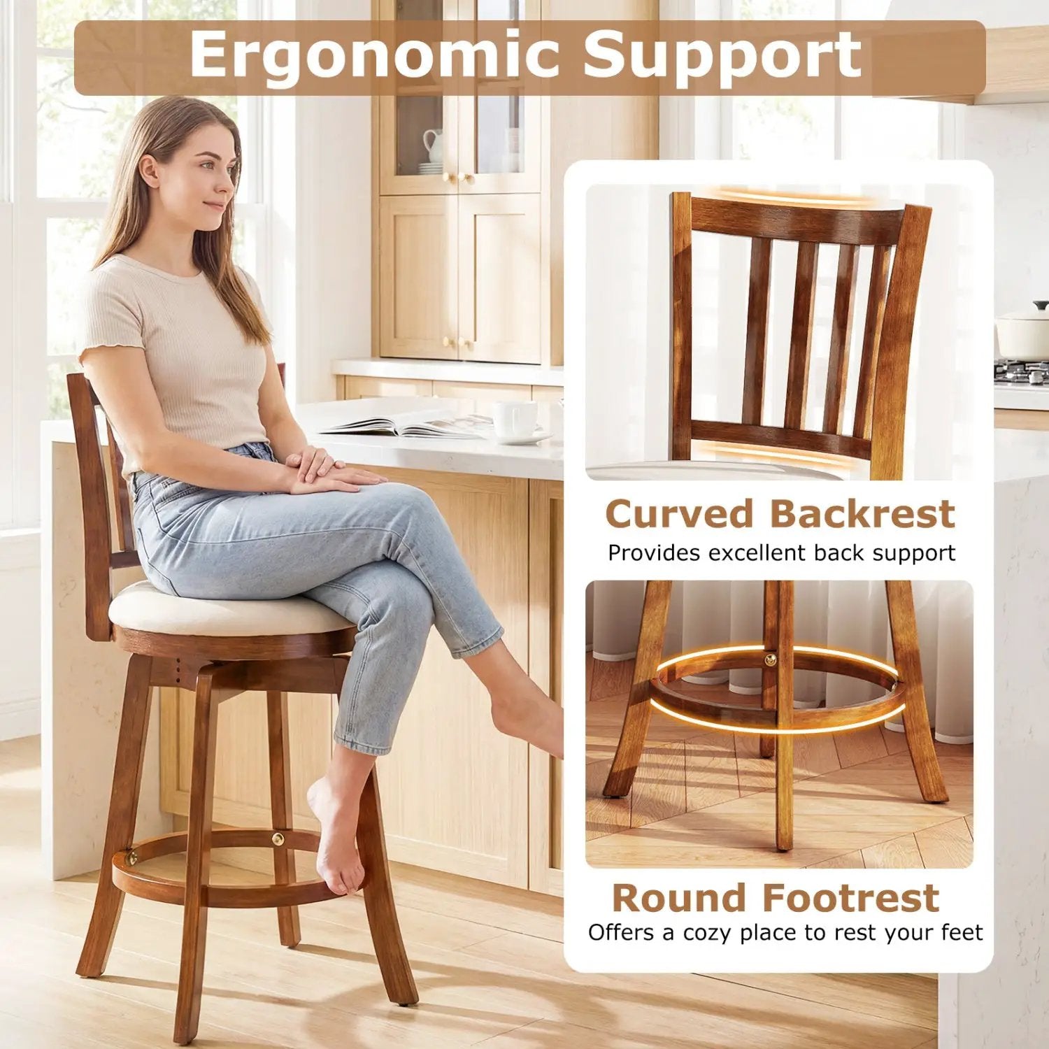 360¬∞ Rotating Counter Height Chairs Set of 4 with Backrest and Upholstered Seat by DirectDeals