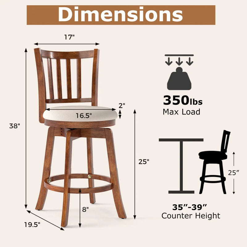 360¬∞ Rotating Counter Height Chairs Set of 4 with Backrest and Upholstered Seat by DirectDeals