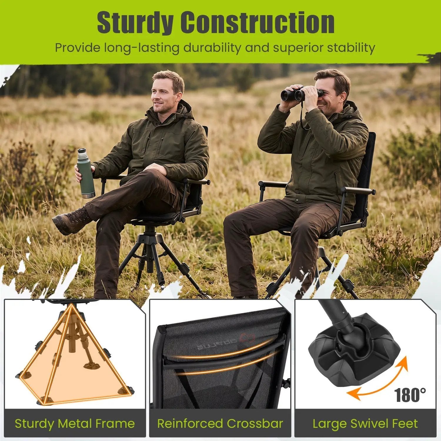 360° Swivel Hunting Seat with 5-Level Adjustable Height by DirectDeals