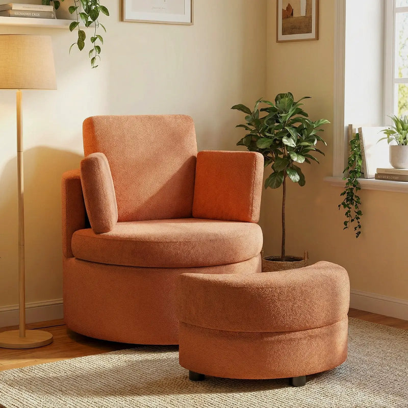 360¬∞ Swivel Accent Chair with Half Moon Storage Ottoman by DirectDeals