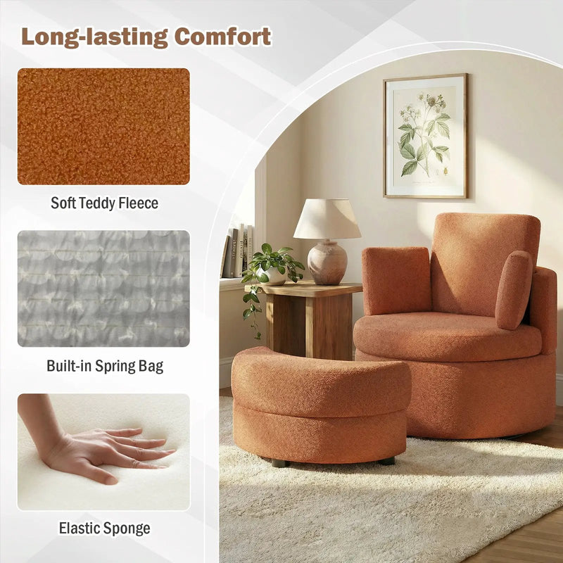 360¬∞ Swivel Accent Chair with Half Moon Storage Ottoman by DirectDeals