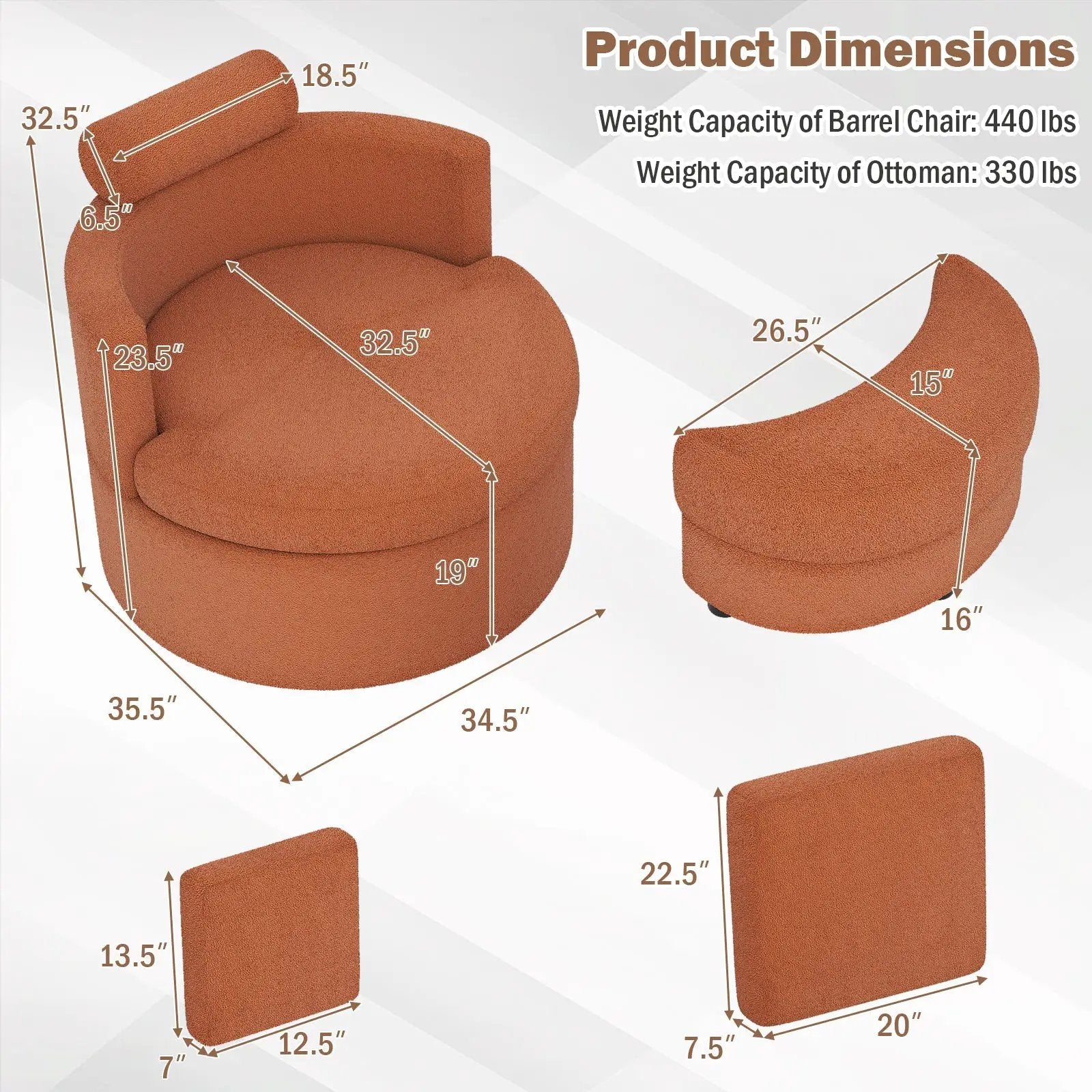 360¬∞ Swivel Accent Chair with Half Moon Storage Ottoman by DirectDeals