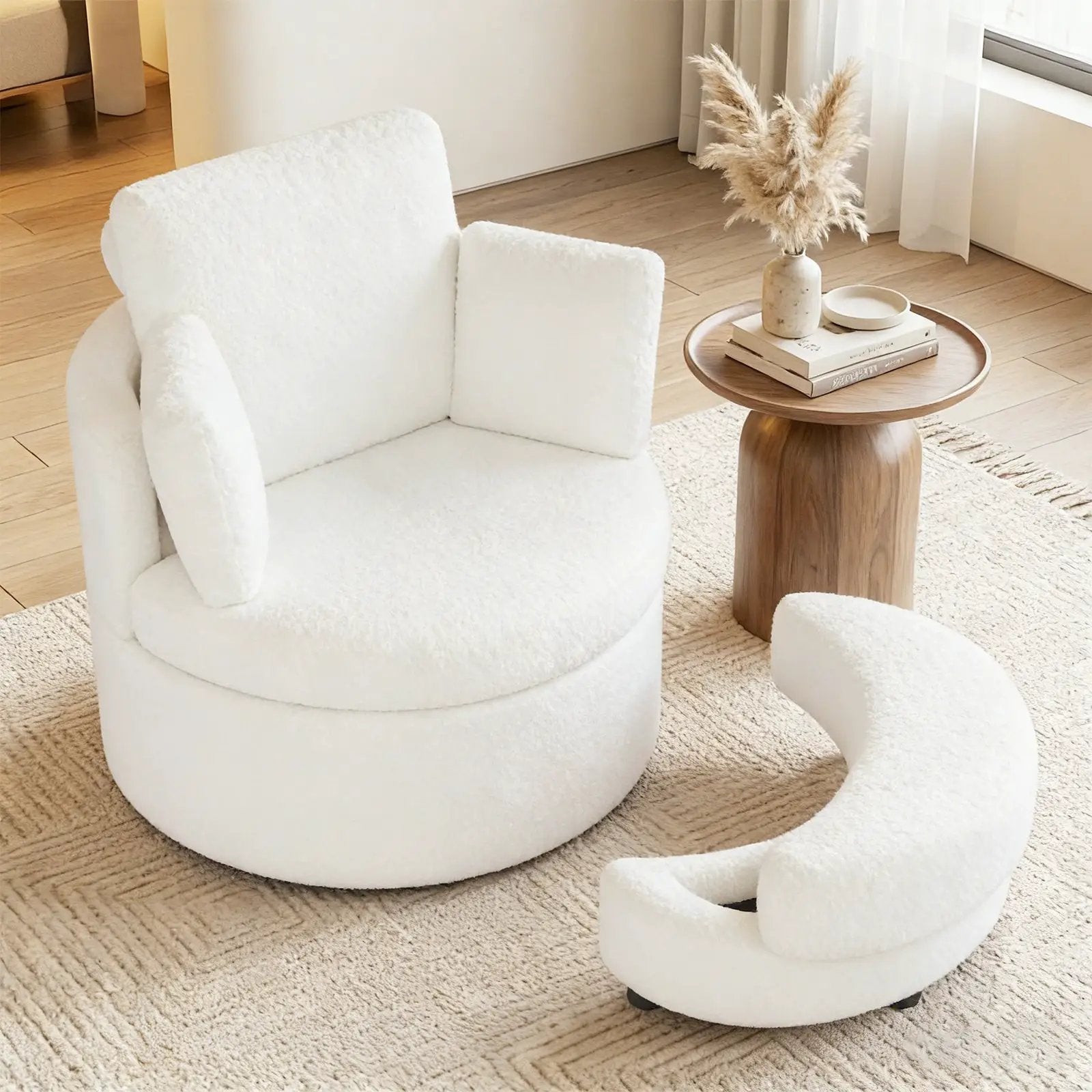 360¬∞ Swivel Accent Chair with Half Moon Storage Ottoman by DirectDeals