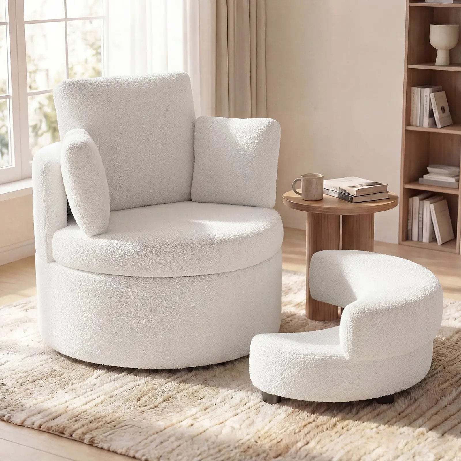 360¬∞ Swivel Accent Chair with Half Moon Storage Ottoman by DirectDeals