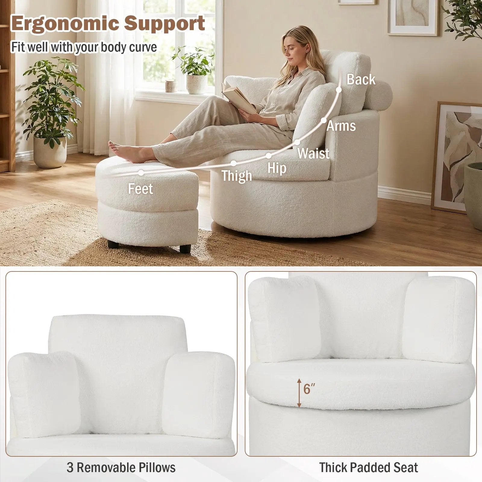360¬∞ Swivel Accent Chair with Half Moon Storage Ottoman by DirectDeals