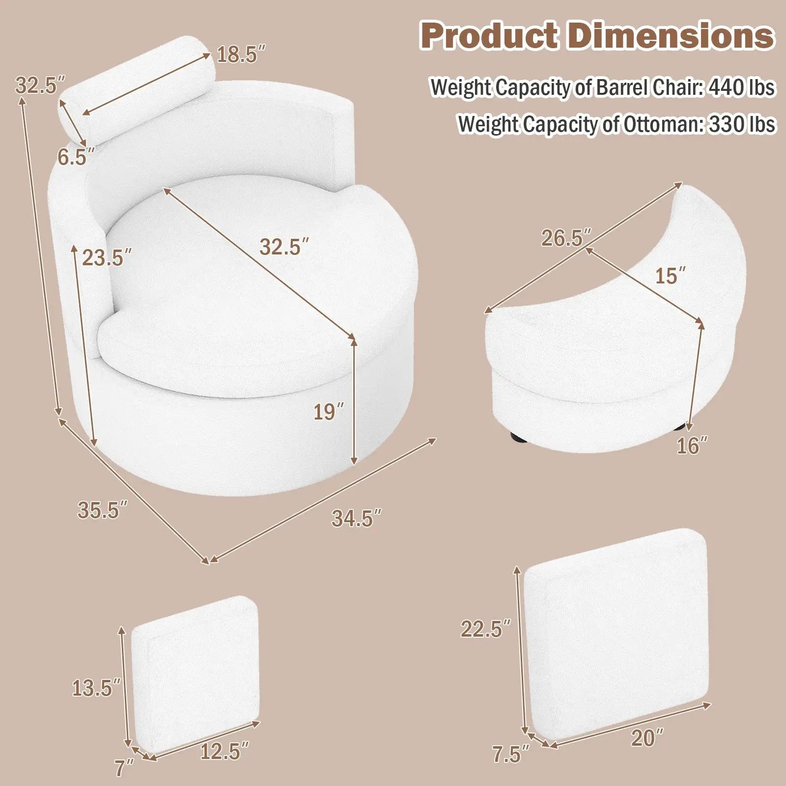 360¬∞ Swivel Accent Chair with Half Moon Storage Ottoman by DirectDeals