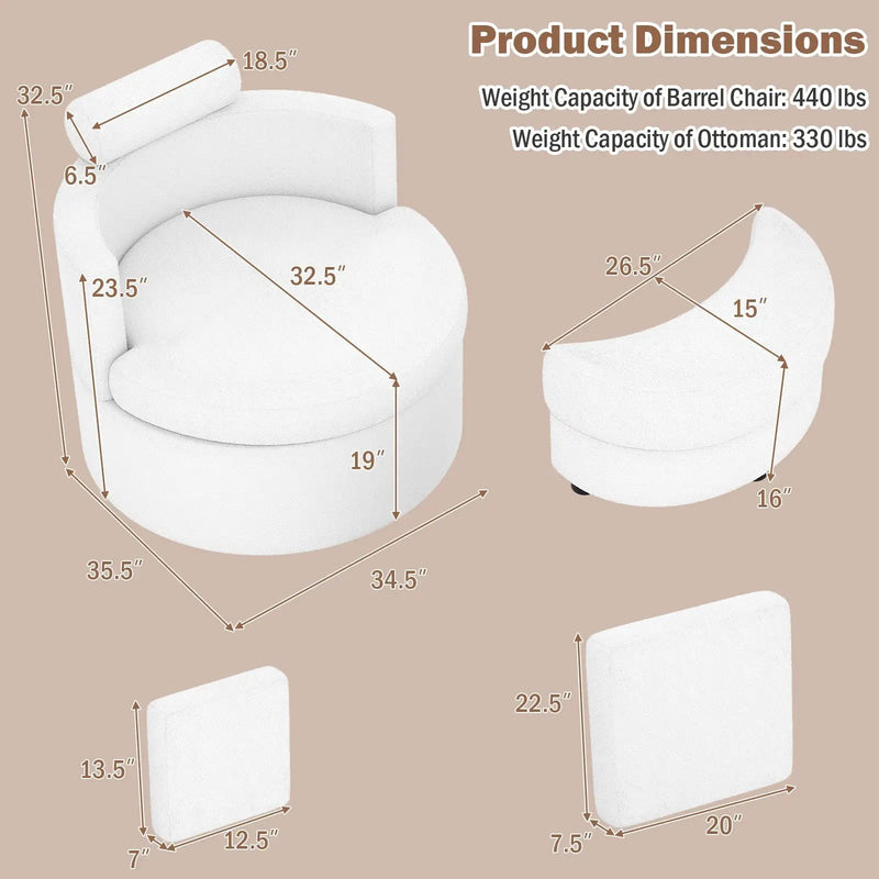 360¬∞ Swivel Accent Chair with Half Moon Storage Ottoman by DirectDeals