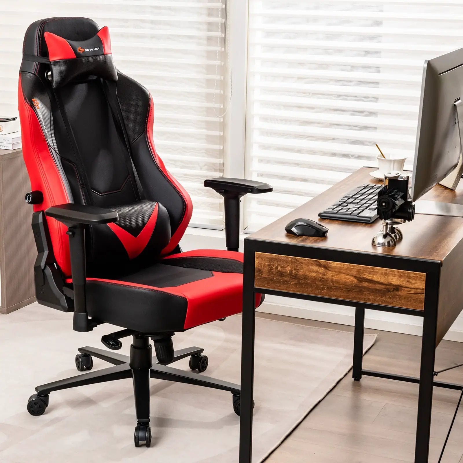 360¬∞ Swivel Computer Chair with Casters for Office Bedroom-Red by DirectDeals