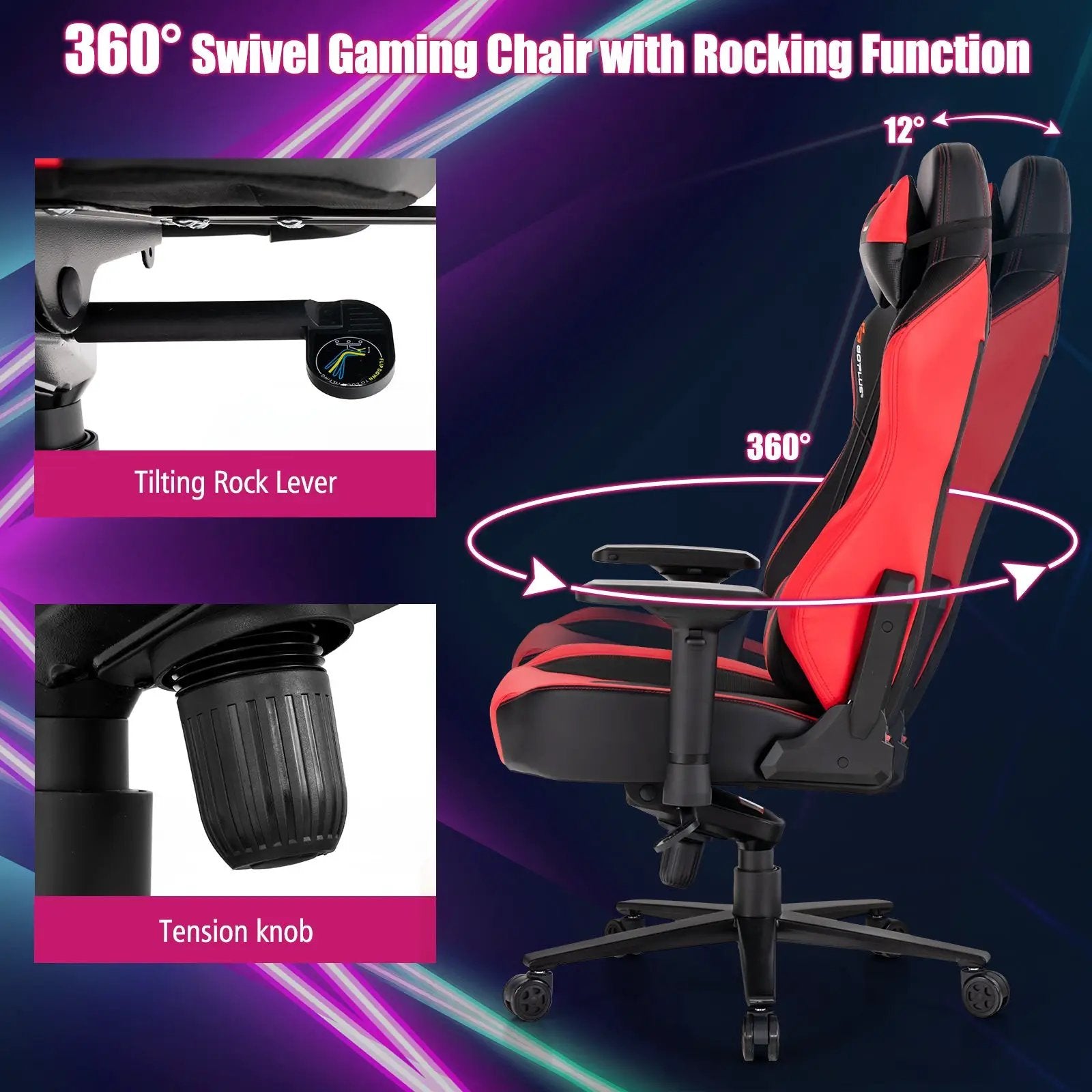360¬∞ Swivel Computer Chair with Casters for Office Bedroom-Red by DirectDeals