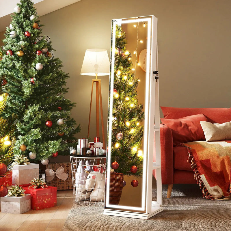 360¬∞ Swivel Freestanding Jewelry Cabinet with Lighted Full Length Mirror by DirectDeals